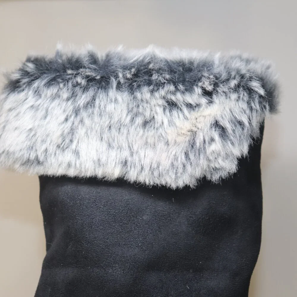 Charlotte Russe Brigitte Black Faux Suede Fur Mid Calf Knee Boots Size 6